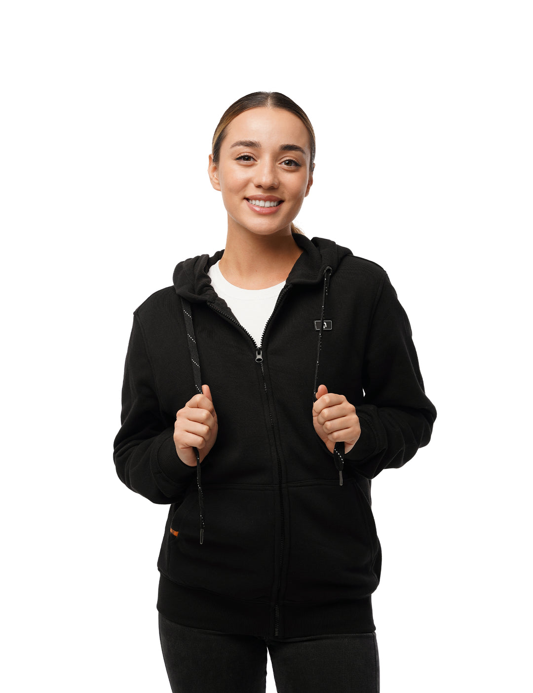 Sweat à capuche chauffant entièrement zippé pour femmes noir (amélioré) 