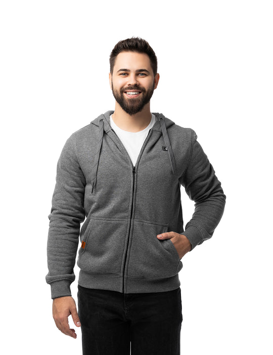 Sweat à capuche chauffant entièrement zippé pour hommes gris (amélioré) 