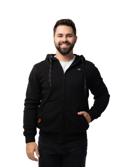 Sweat à capuche chauffant entièrement zippé pour hommes noir (amélioré) 