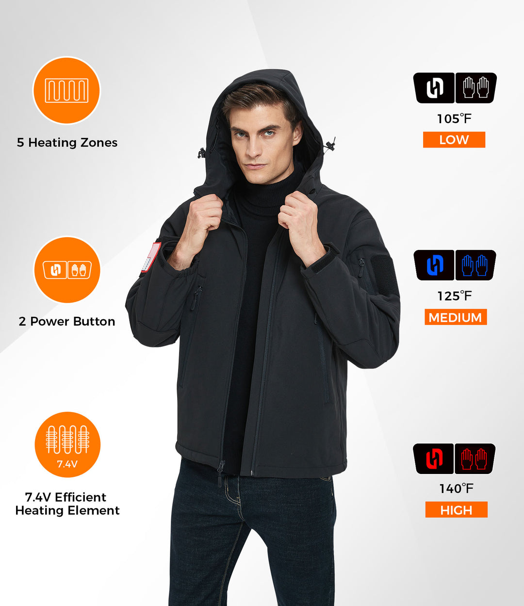 Men's Heated Jacket - Black (Dual-Control)