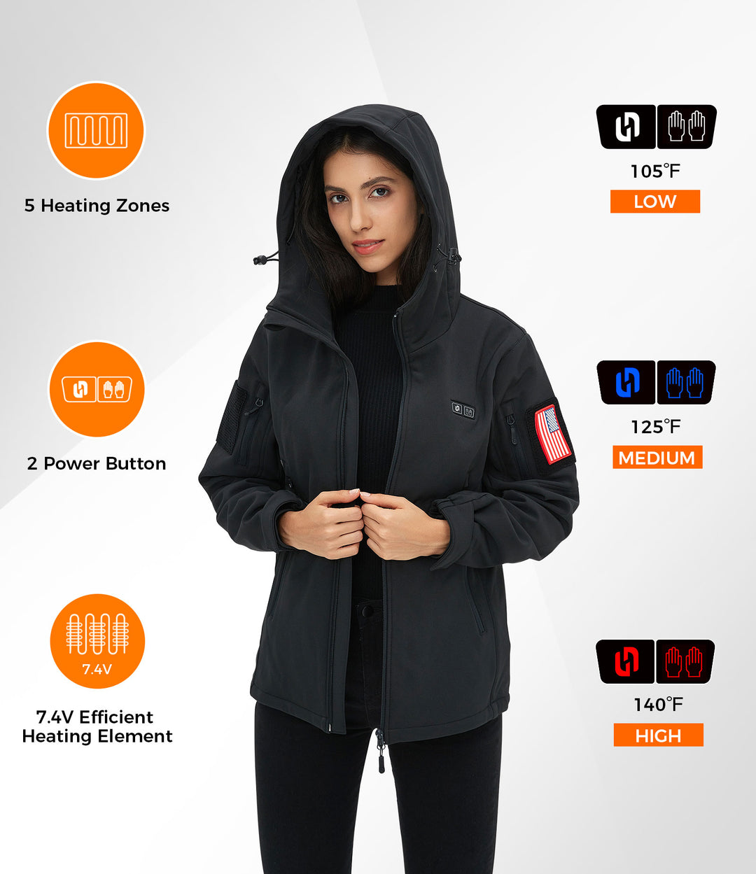 Women's Heated Jacket - Black (Dual-Control)