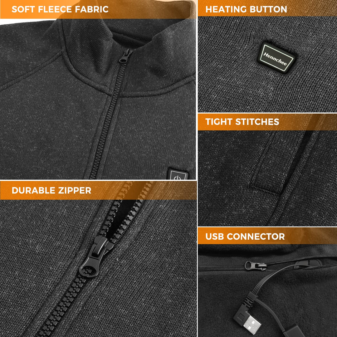 Men's Heated Fleece Jacket - Black (Dual-Control)